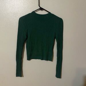Guess Green Ribbed Long Sleeve Fitted Top